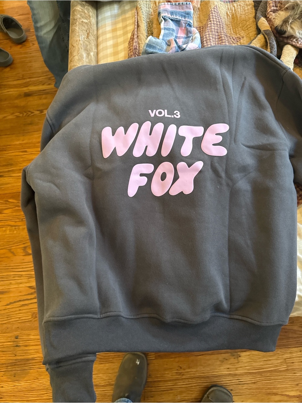 White Fox Boutique Charcoal Sweatshirt with Pink Logo